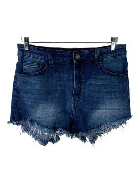 Fashion Nova Blue Distressed Denim Shorts Women’s 13 Raw Hem Cutoff